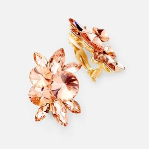 Peach Marquise Crystal Clip On Earrings 1.4 Inches Studs Trendy Fashion Jewelry